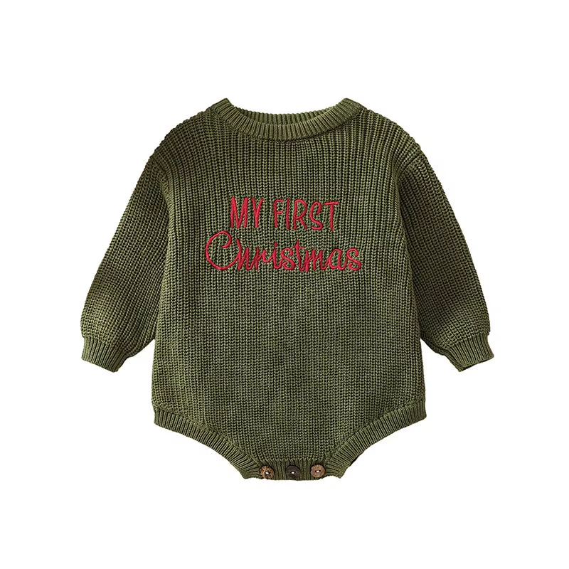 Christmas knit sweater bubble romper for babies