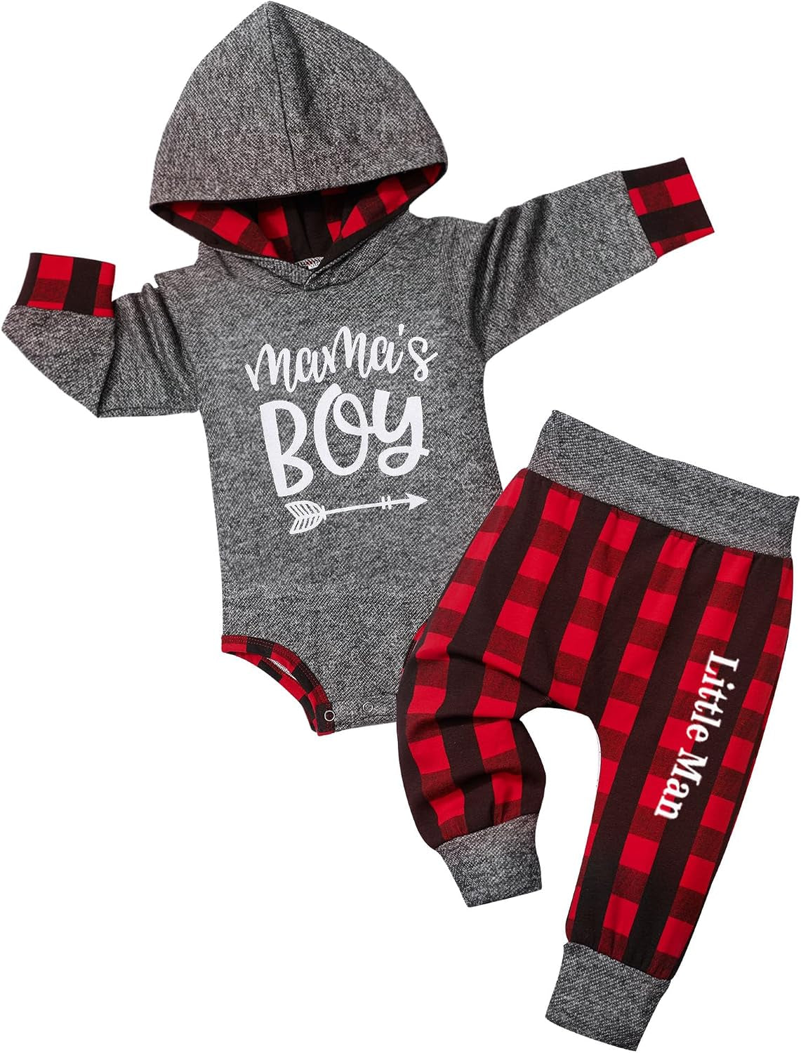 Adorable Newborn Baby Boy Plaid Hoodie & Pants Set - Cozy 2PCS Fall/Winter Outfit