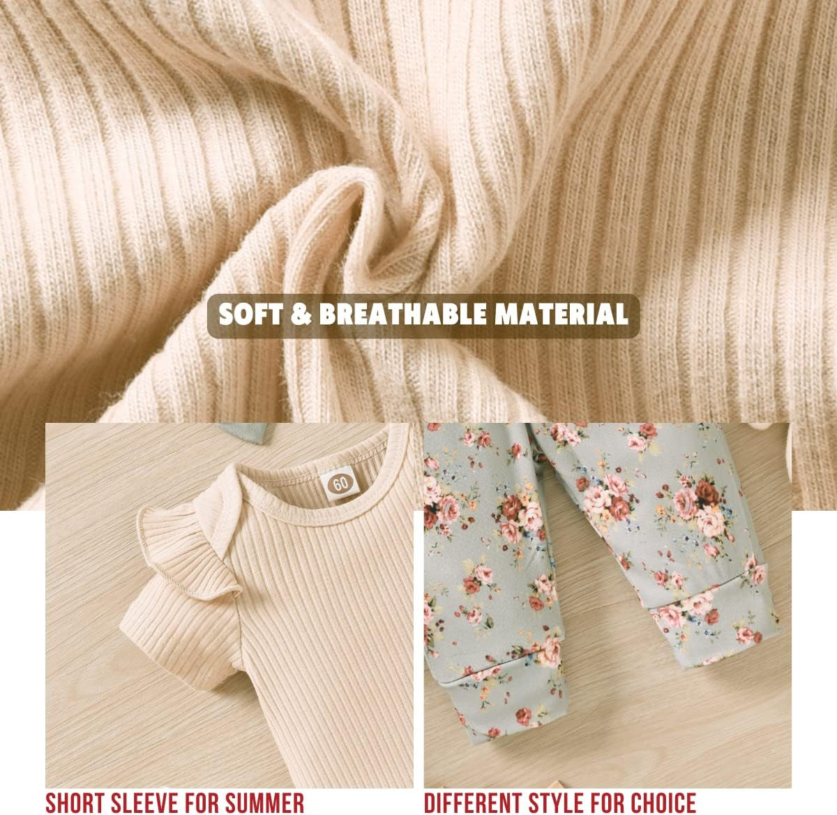 Ribbed baby girl bodysuit and pants set, view 3