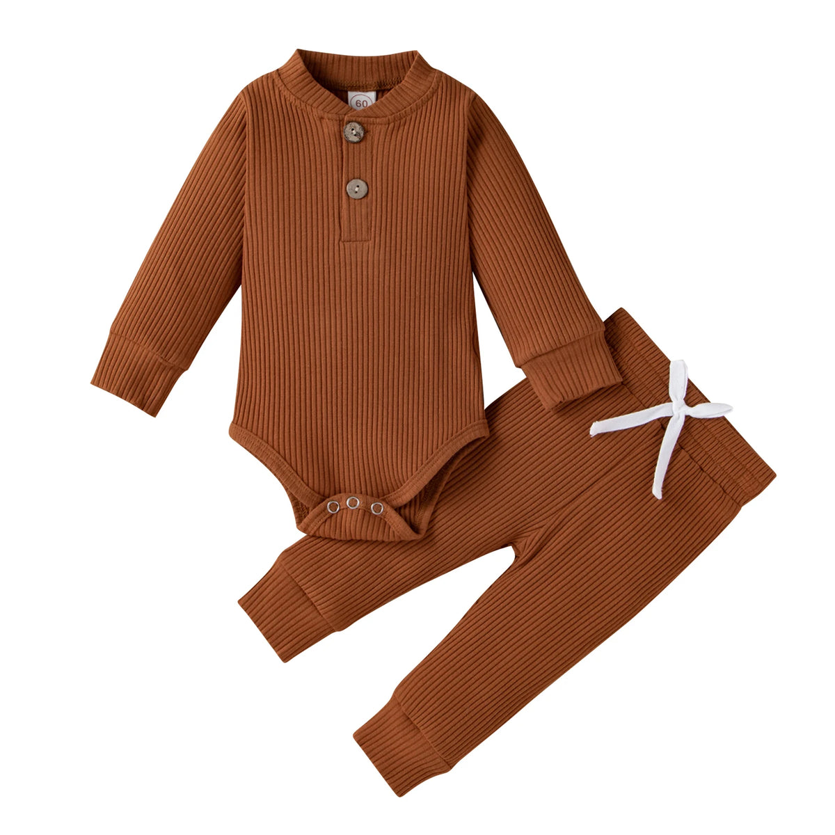 Adorable Infant Ribbed & Plaid 2-Piece Outfit Set for Boys & Girls - Long Sleeve Bodysuits with Elastic Pants for Spring & Autumn