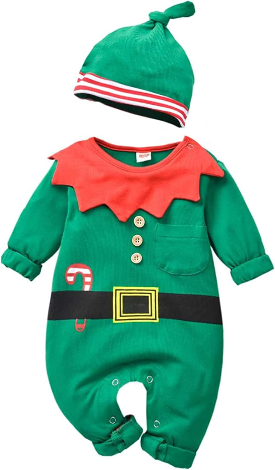 Santa and elf baby's first Christmas romper