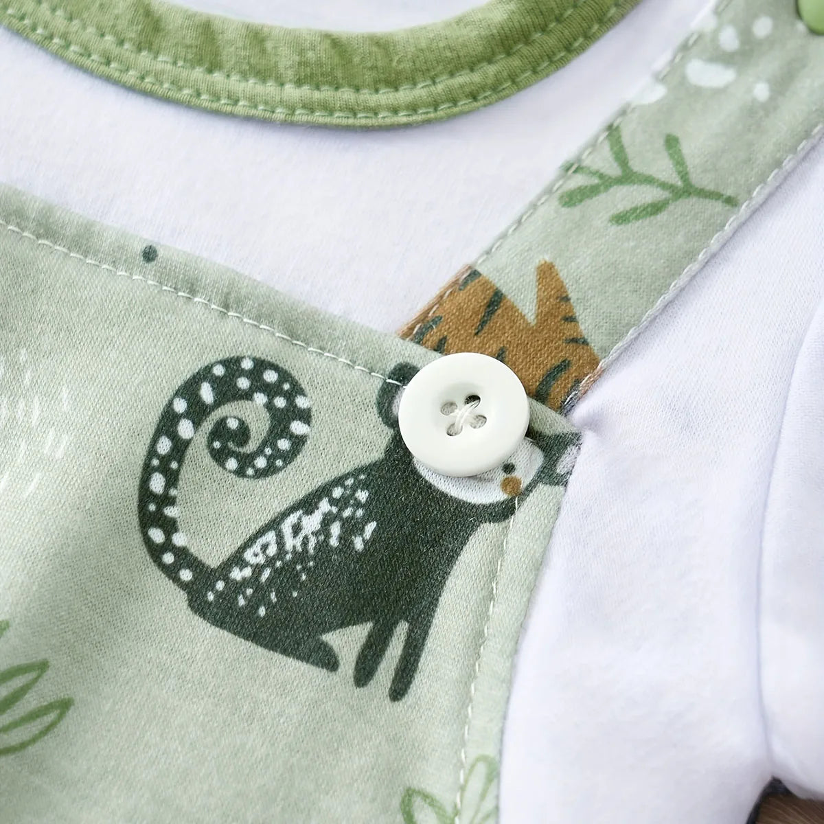 Zoo animal print short sleeve baby romper, view 5