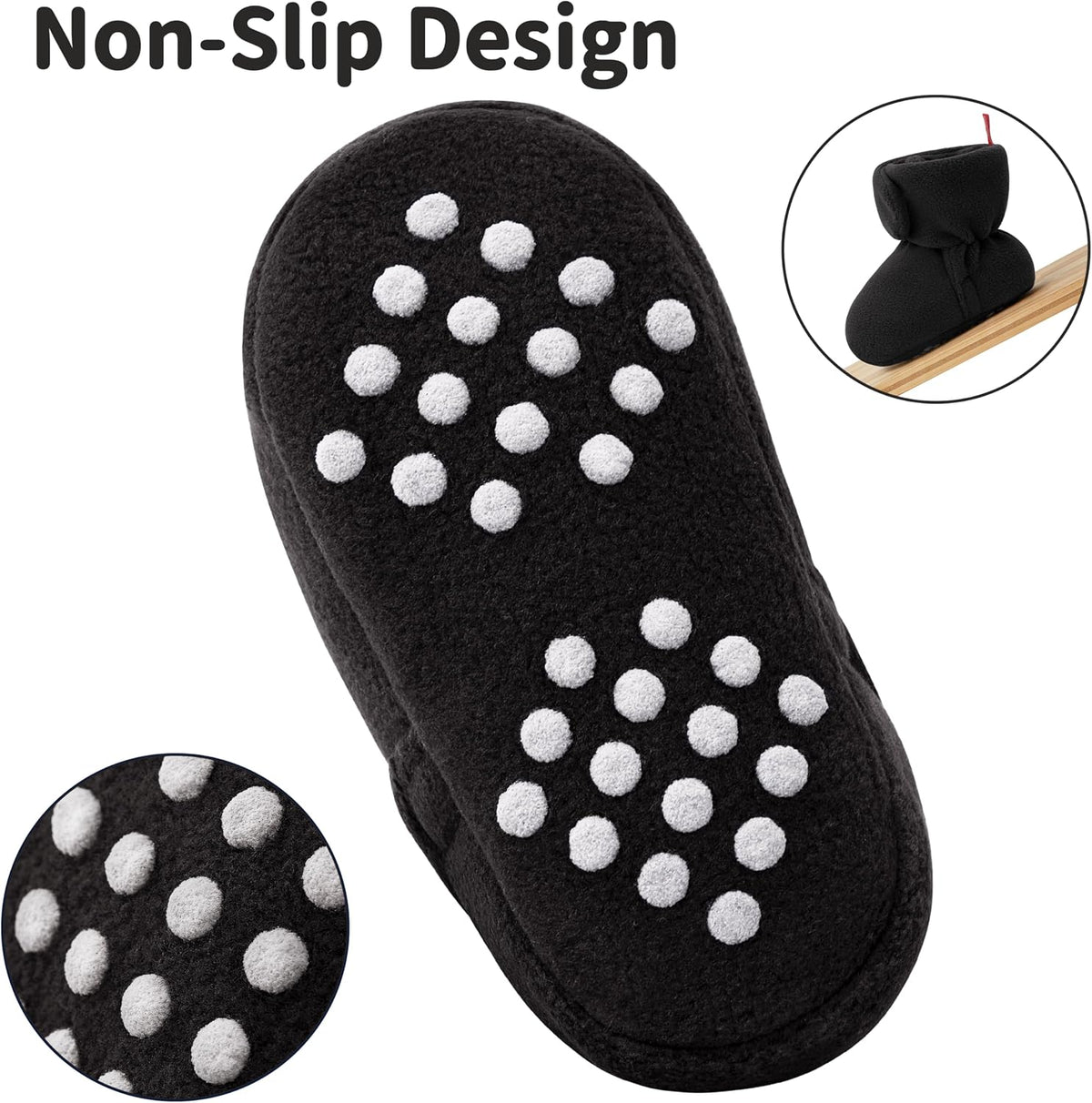 Fleece baby booties with non-slip soles, view 4