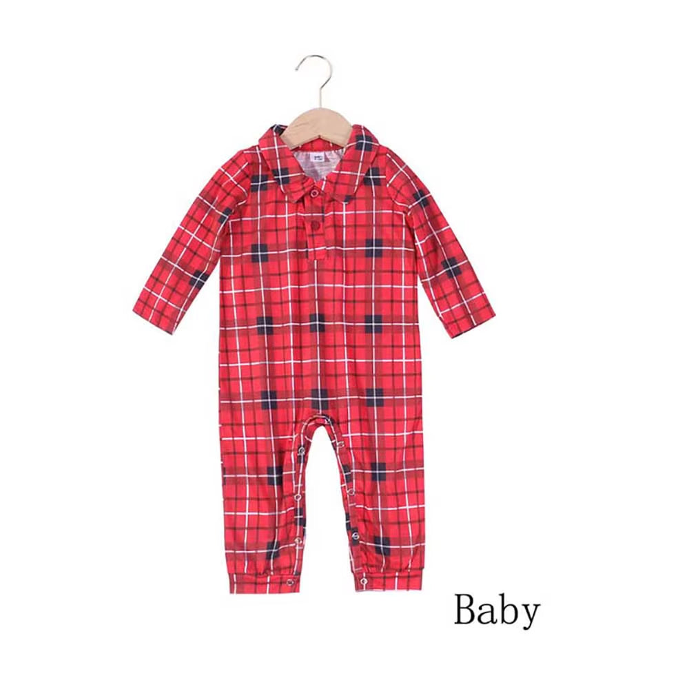 Matching family red plaid Christmas pajamas, view 4