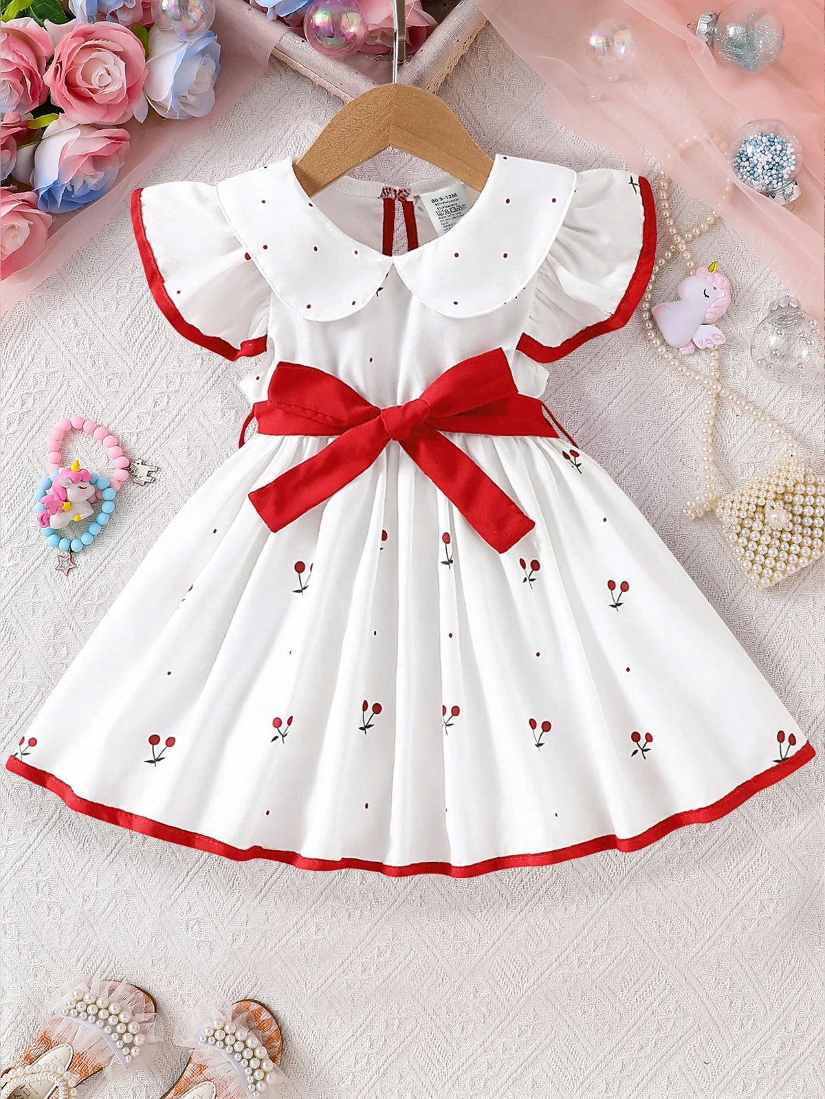 Floral short sleeve dress for baby girls, view 4