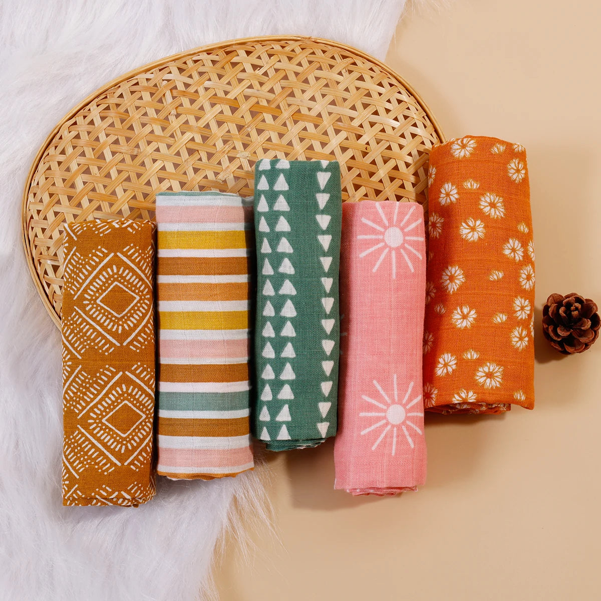 Cotton muslin baby burp cloths, five-pack, view 5