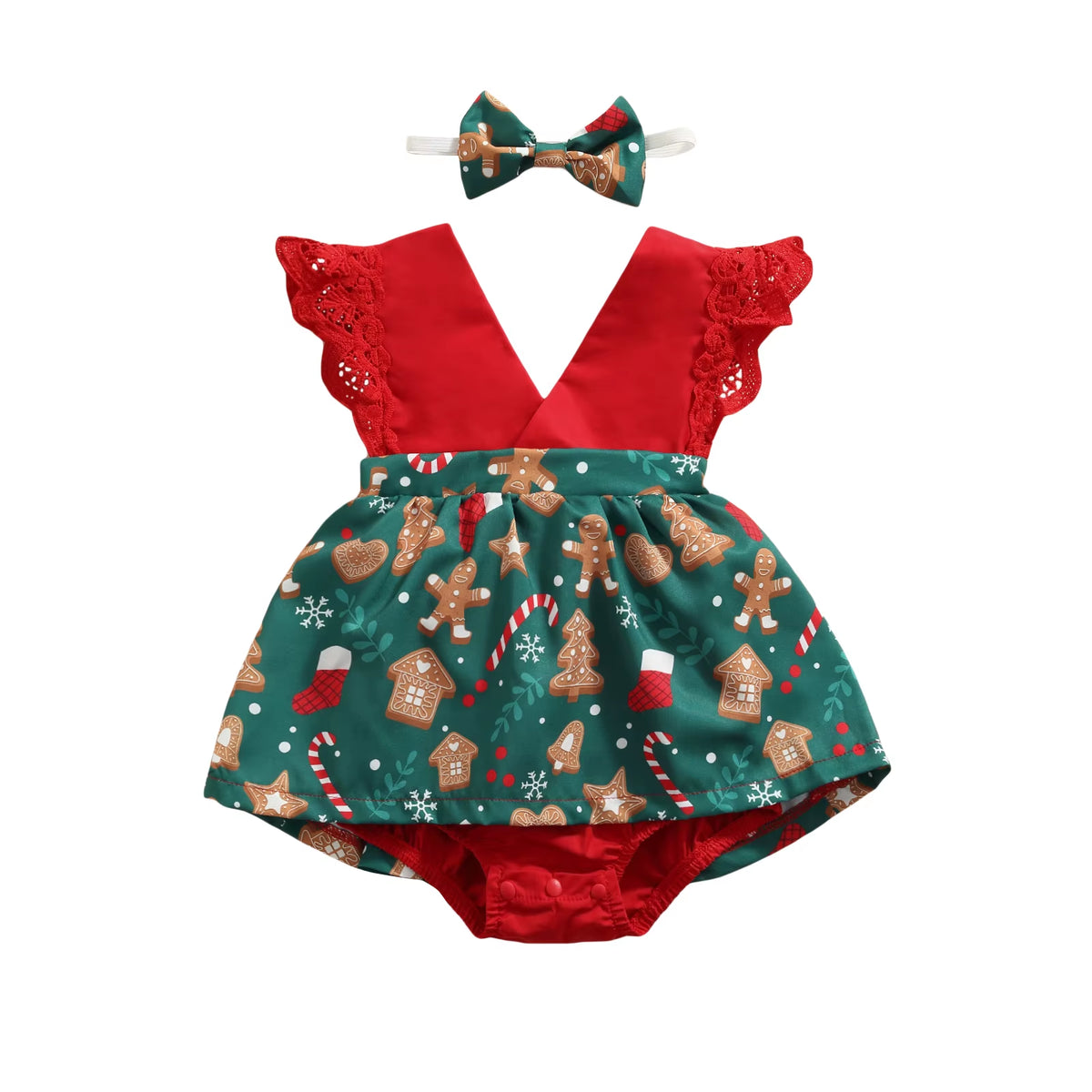 My First Christmas lace romper for baby girls
