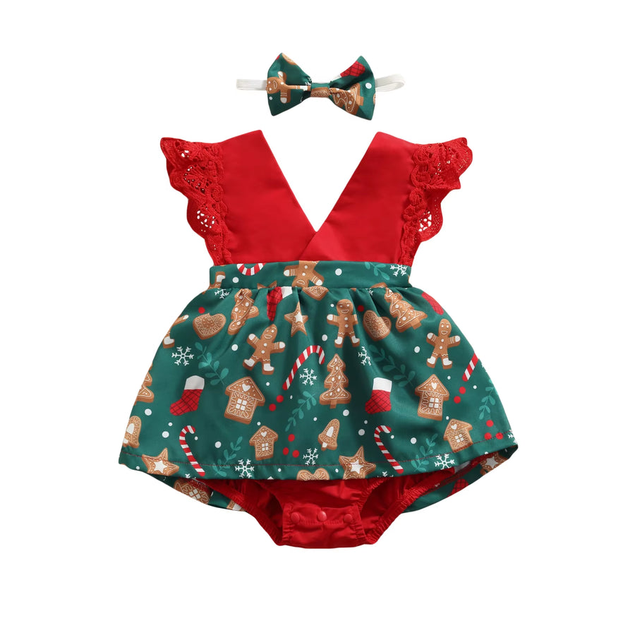 My First Christmas lace romper for baby girls
