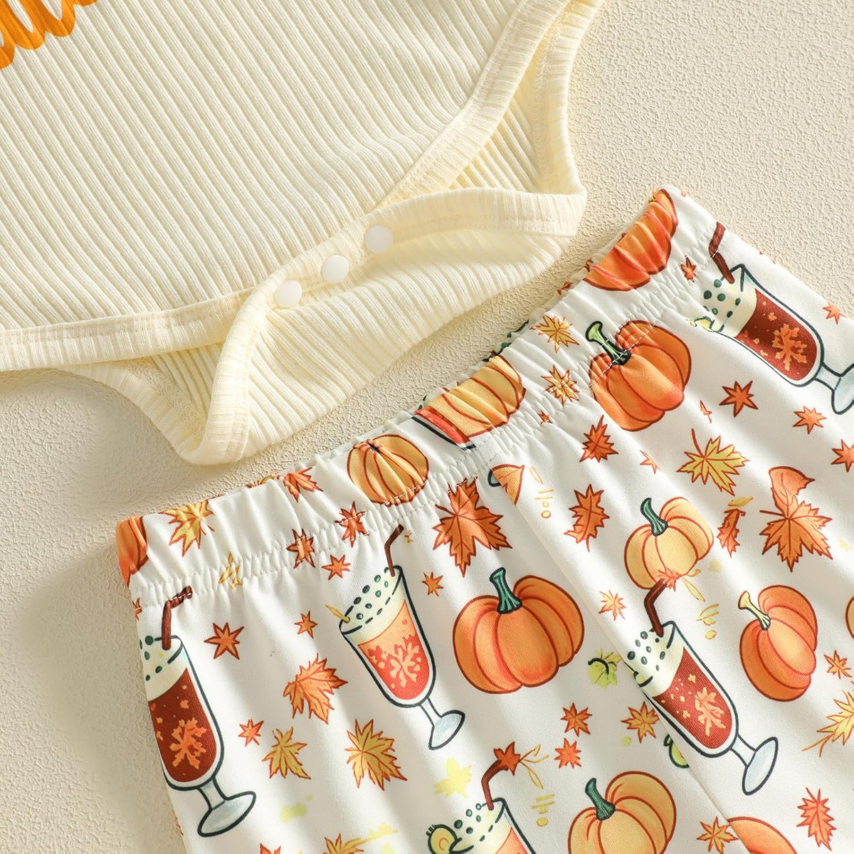 My First Halloween pumpkin romper with bell bottom pants, view 4