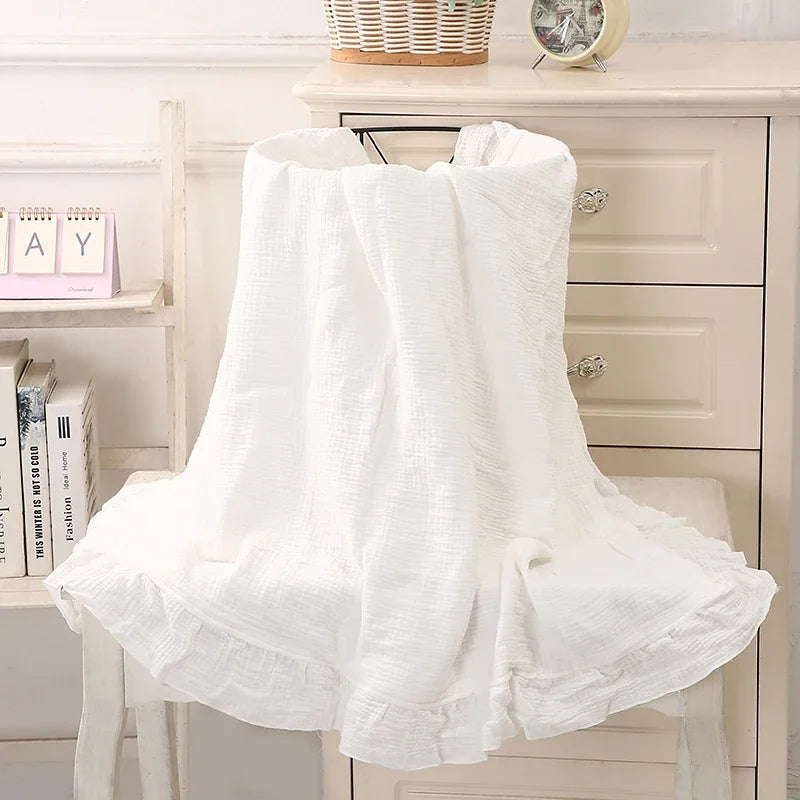 Organic cotton ruffle muslin baby swaddle, view 3