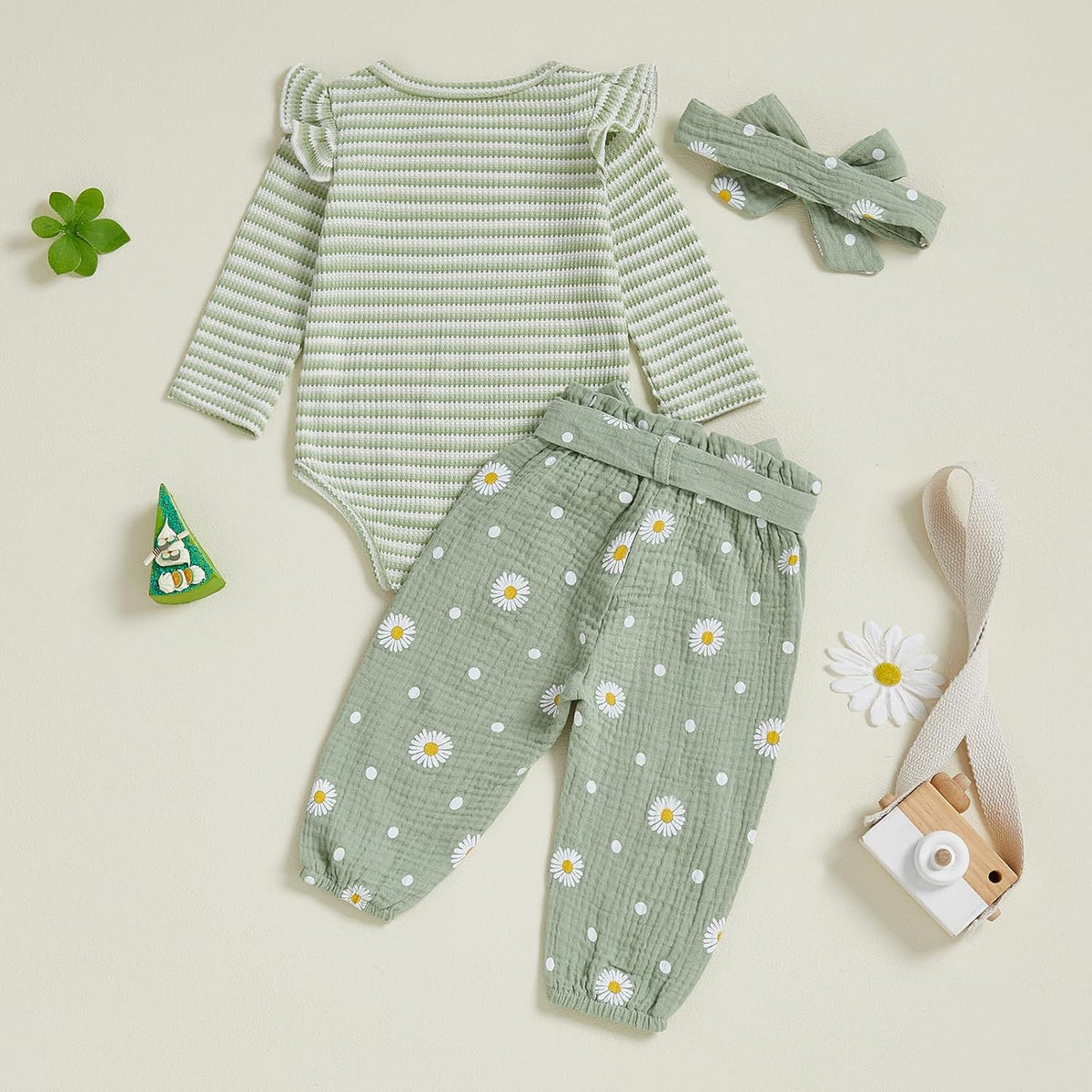 Newborn Infant Girl Clothes Rib Knit Romper Daisy Print Pants Headband Baby Clothes for Girls 0 3 6 12 18 24 Months