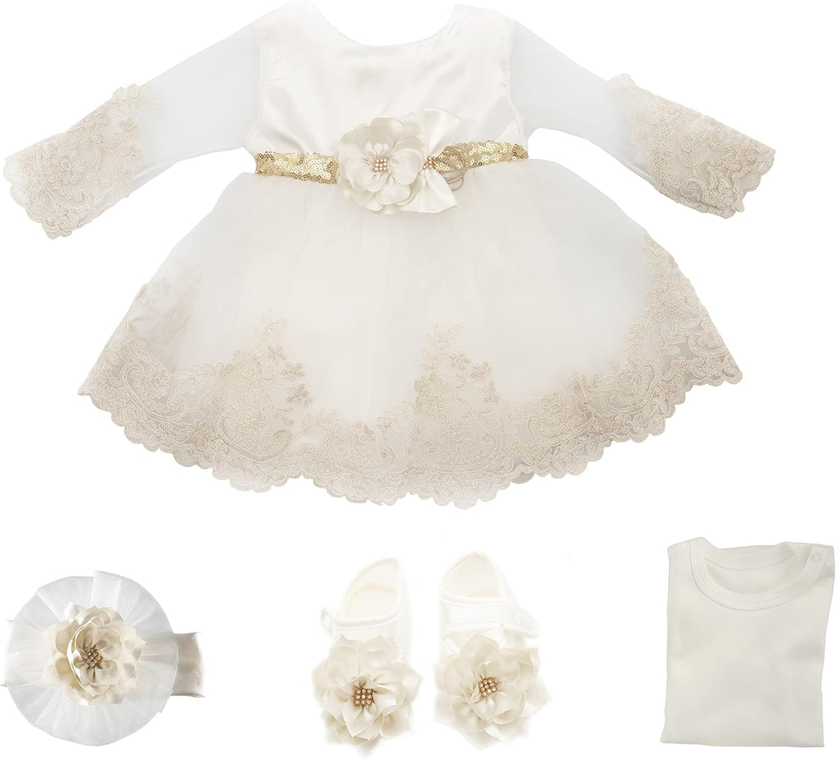 Newborn baby girl lace dress four-piece gift set