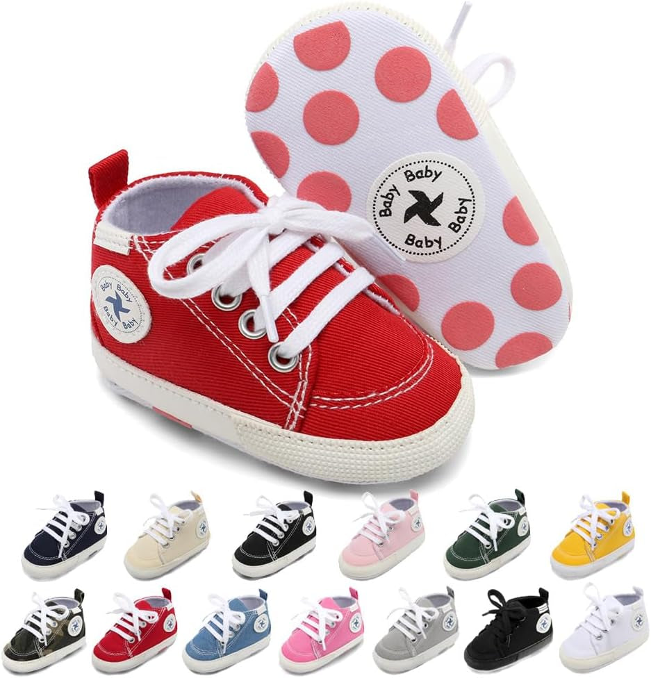 Adorable Unisex High Top Canvas Sneakers for Newborns - Soft Anti-Slip Sole First Walkers in Denim