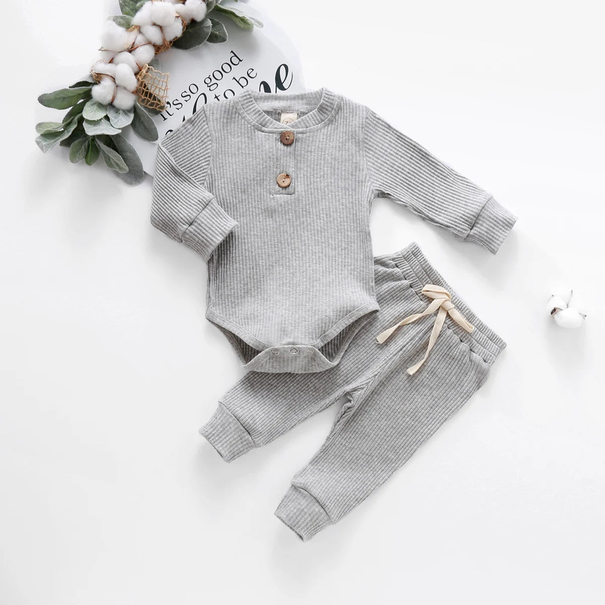 Ribbed long sleeve baby bodysuit with plaid pants, view 4