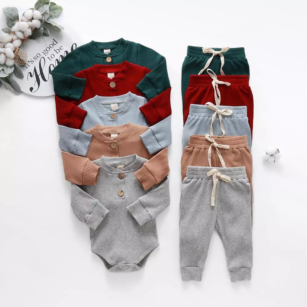 Ribbed long sleeve baby bodysuit with plaid pants, view 2