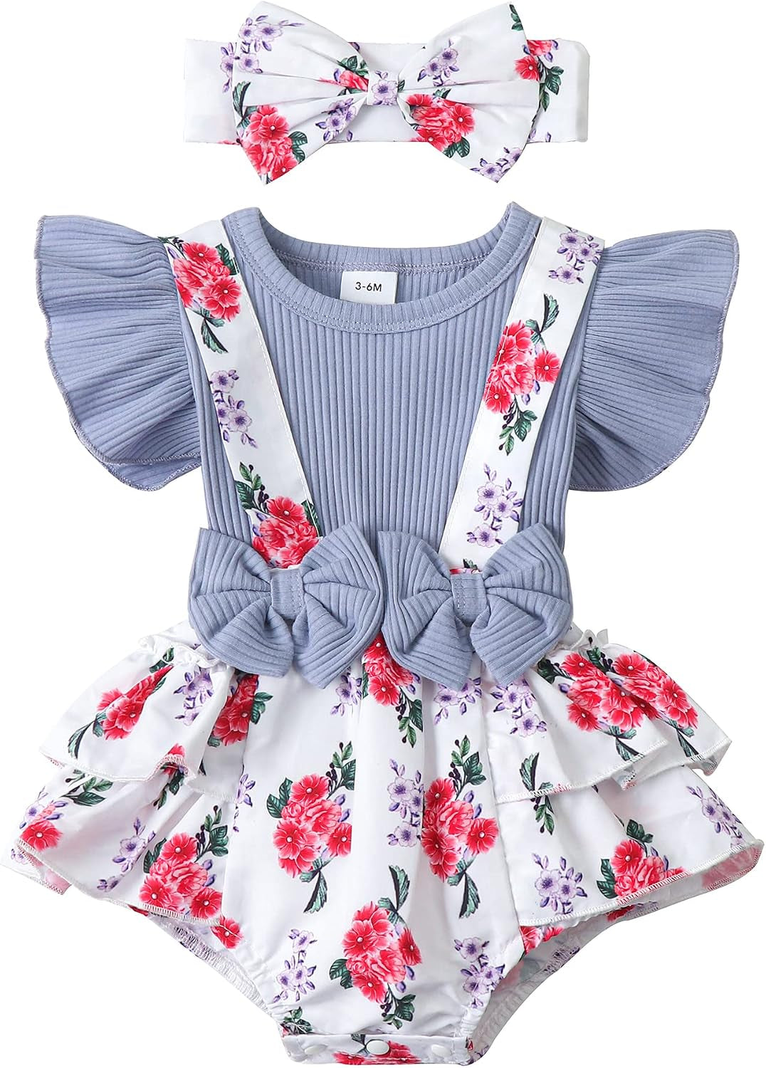 Adorable Newborn Baby Girl Floral Ruffle Sleeve Romper Dress with Headband - Perfect Spring/Summer Outfit!