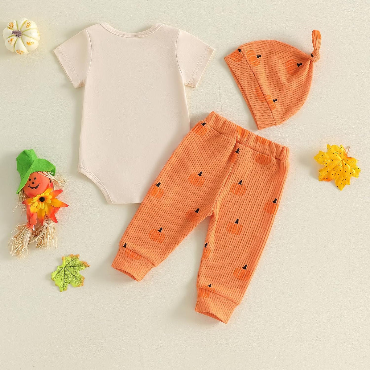 My First Halloween pumpkin patch outfit with romper, pants and hat, view 5