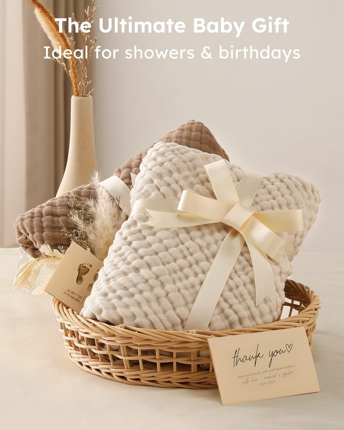 Muslin hooded baby towels, 2-pack, view 4