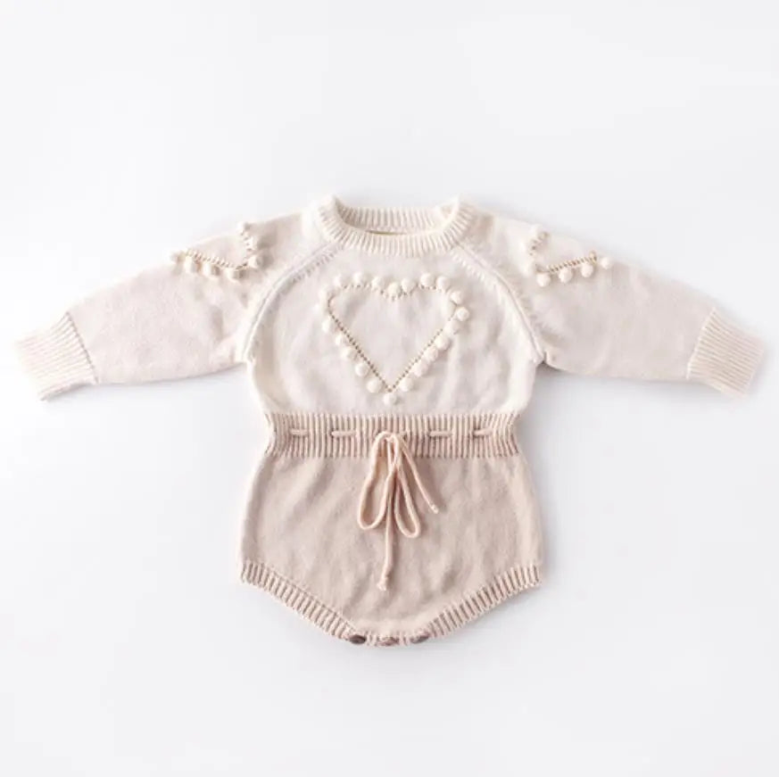 Charming Hollow Out Long Sleeve Knit Romper for Baby Girls - Perfect for Spring and Autumn