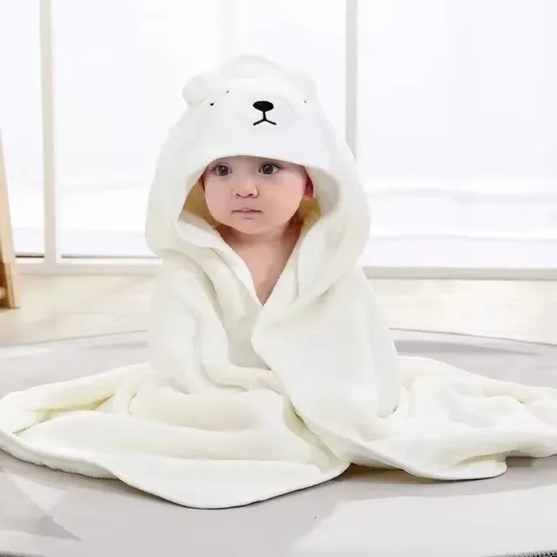 Hooded baby bath towel with cartoon animal hood