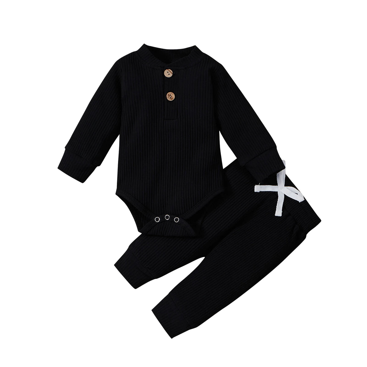 Adorable Infant Ribbed & Plaid 2-Piece Outfit Set for Boys & Girls - Long Sleeve Bodysuits with Elastic Pants for Spring & Autumn