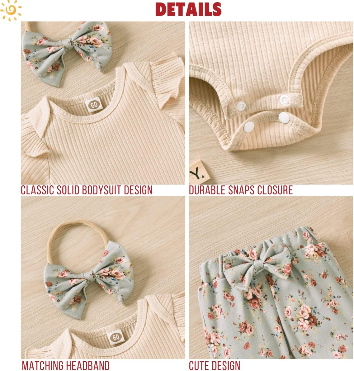 Ribbed baby girl bodysuit and pants set, view 2