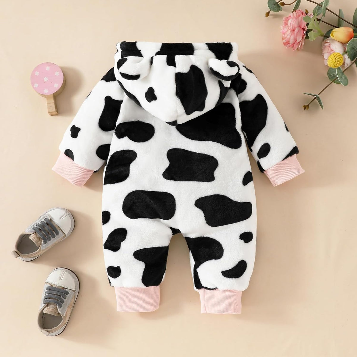 Hooded newborn baby girl snowsuit jumpsuit gift set, view 4