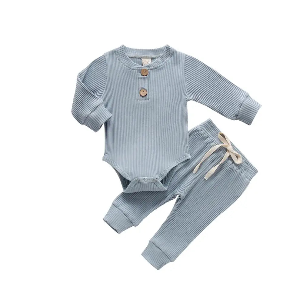 Ribbed long sleeve baby bodysuit with plaid pants