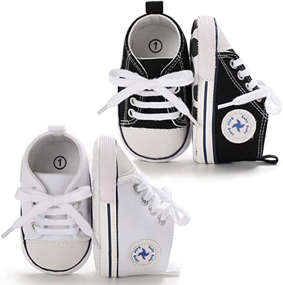 Adorable Unisex High Top Canvas Sneakers for Newborns - Soft Anti-Slip Sole First Walkers in Denim