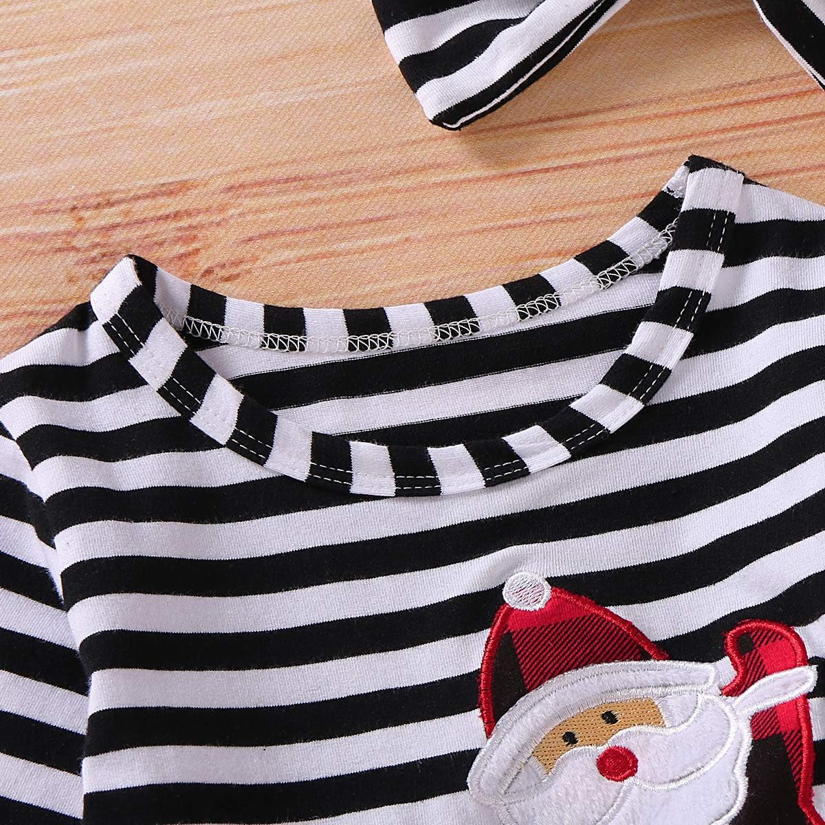 Santa print tutu Christmas dress with headband for toddler girls, view 3