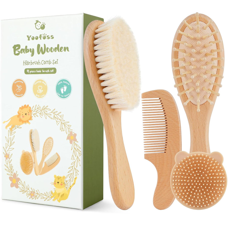 Wooden baby brush and comb set