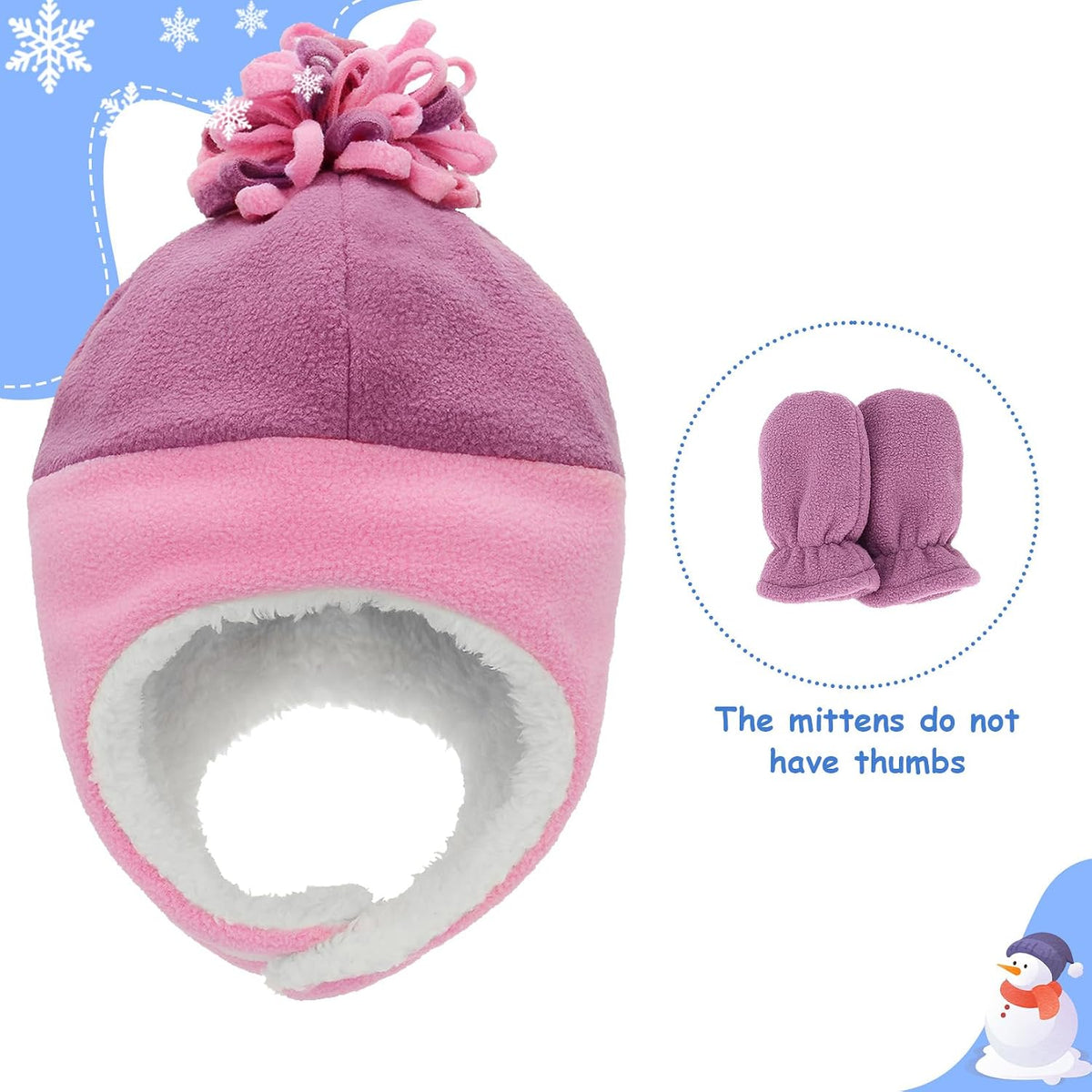 Sherpa-lined winter hat and mittens set, view 3