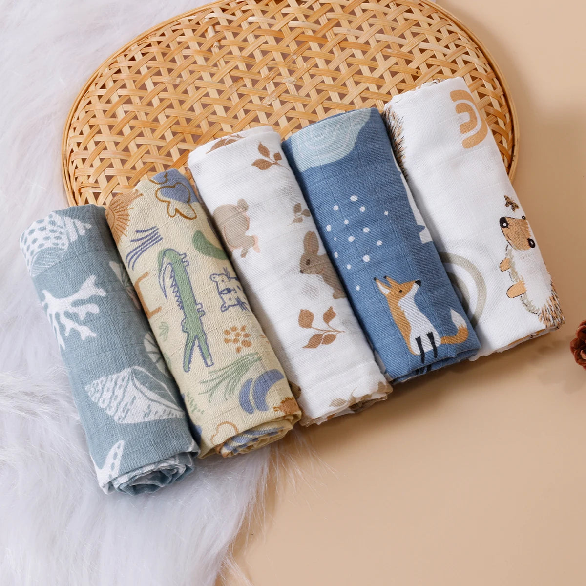 Cotton muslin baby burp cloths, five-pack, view 2