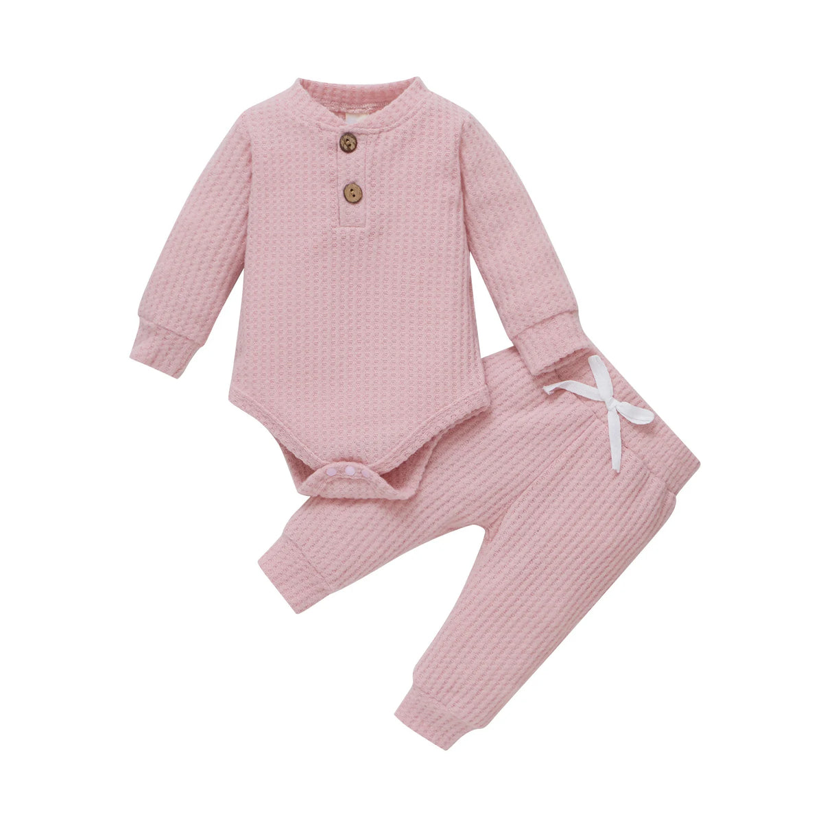 Adorable Infant Ribbed & Plaid 2-Piece Outfit Set for Boys & Girls - Long Sleeve Bodysuits with Elastic Pants for Spring & Autumn