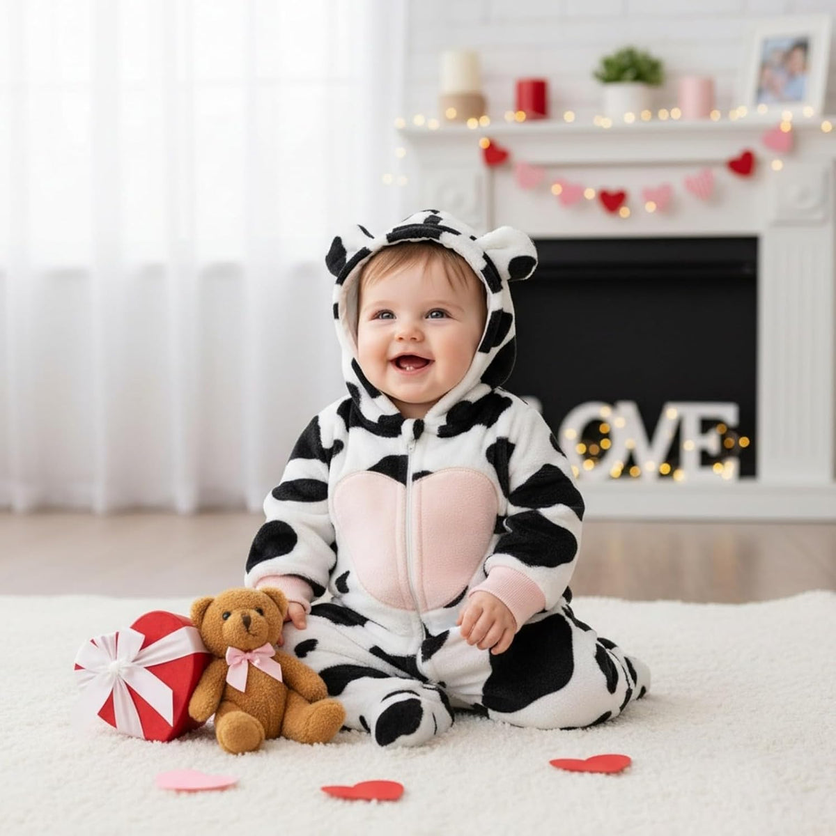Hooded newborn baby girl snowsuit jumpsuit gift set, view 2