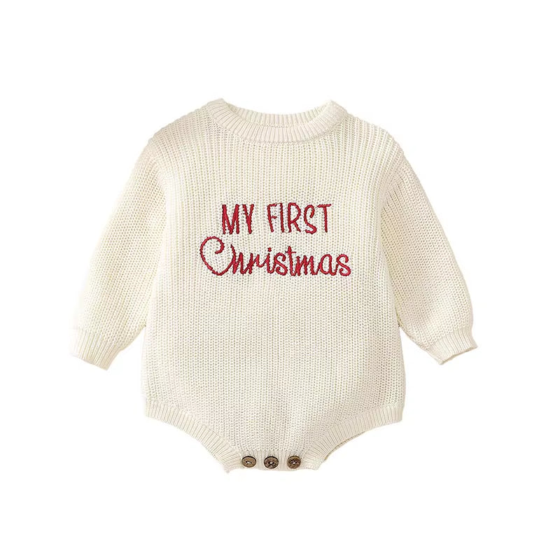 Christmas knit sweater bubble romper for babies, view 2