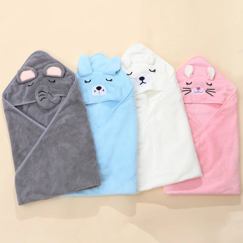 Hooded baby bath towel with cartoon animal hood, view 4