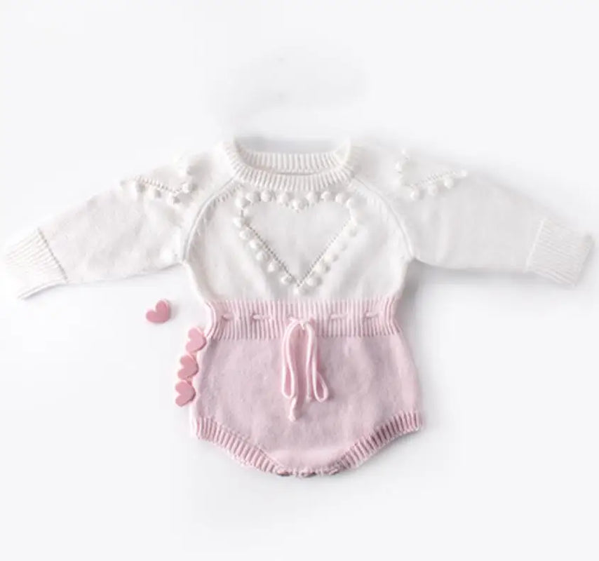 Charming Hollow Out Long Sleeve Knit Romper for Baby Girls - Perfect for Spring and Autumn