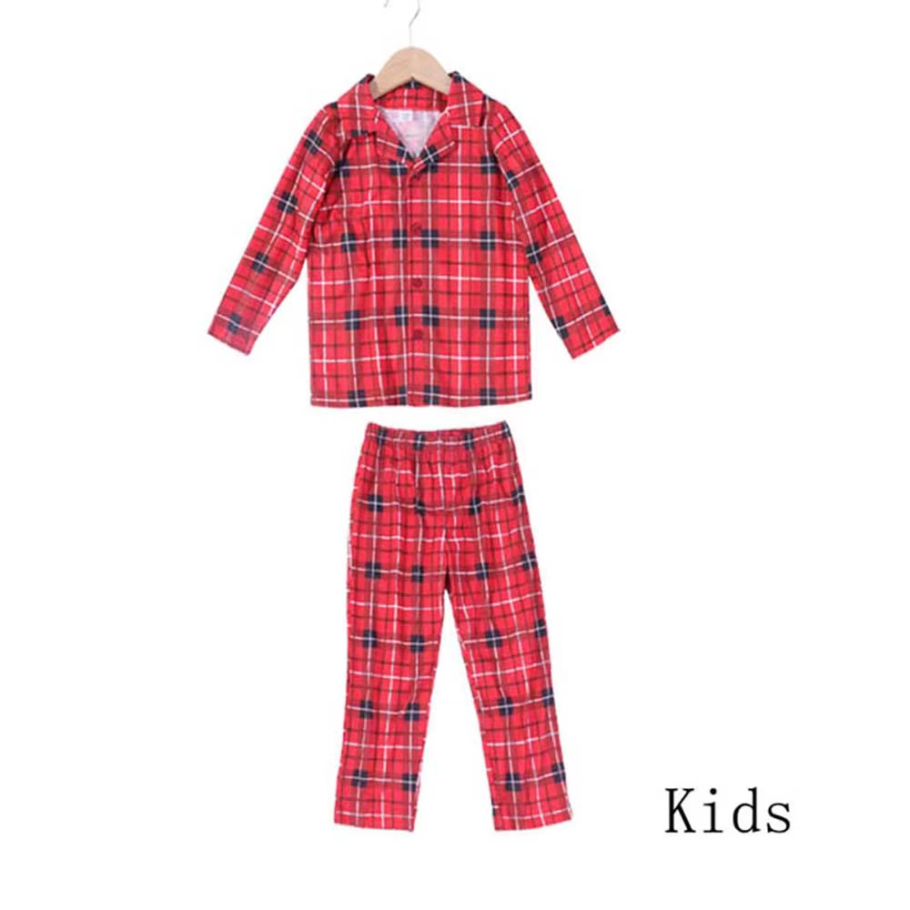 Matching family red plaid Christmas pajamas, view 5