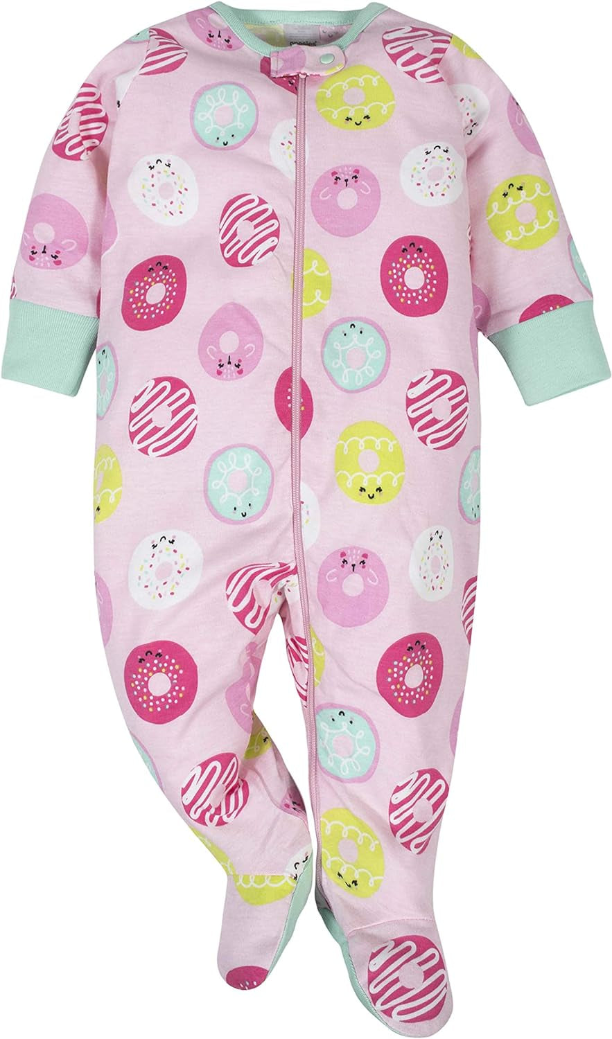 Baby girl sleep and play footies in assorted prints, four-pack, view 2
