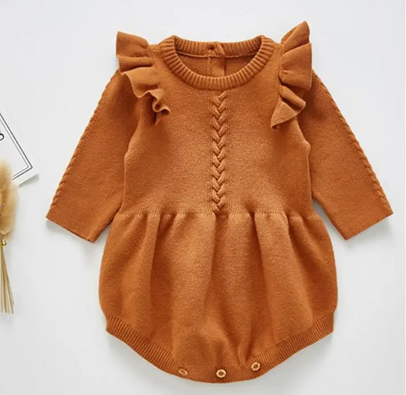 Charming Hollow Out Long Sleeve Knit Romper for Baby Girls - Perfect for Spring and Autumn
