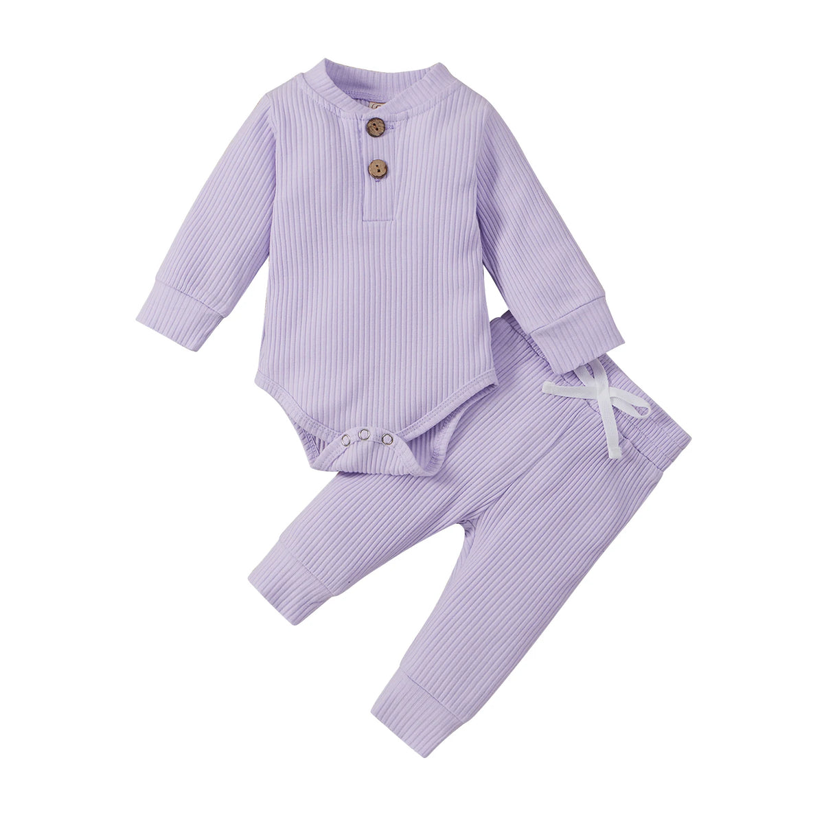 Adorable Infant Ribbed & Plaid 2-Piece Outfit Set for Boys & Girls - Long Sleeve Bodysuits with Elastic Pants for Spring & Autumn