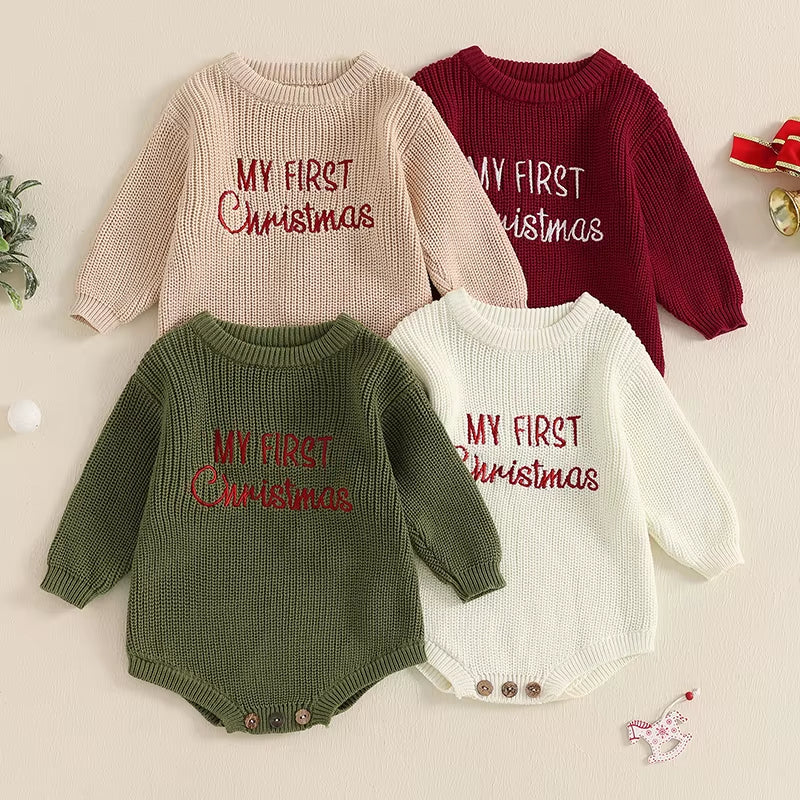 Christmas knit sweater bubble romper for babies, view 3