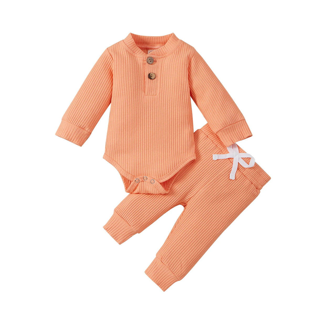 Adorable Infant Ribbed & Plaid 2-Piece Outfit Set for Boys & Girls - Long Sleeve Bodysuits with Elastic Pants for Spring & Autumn