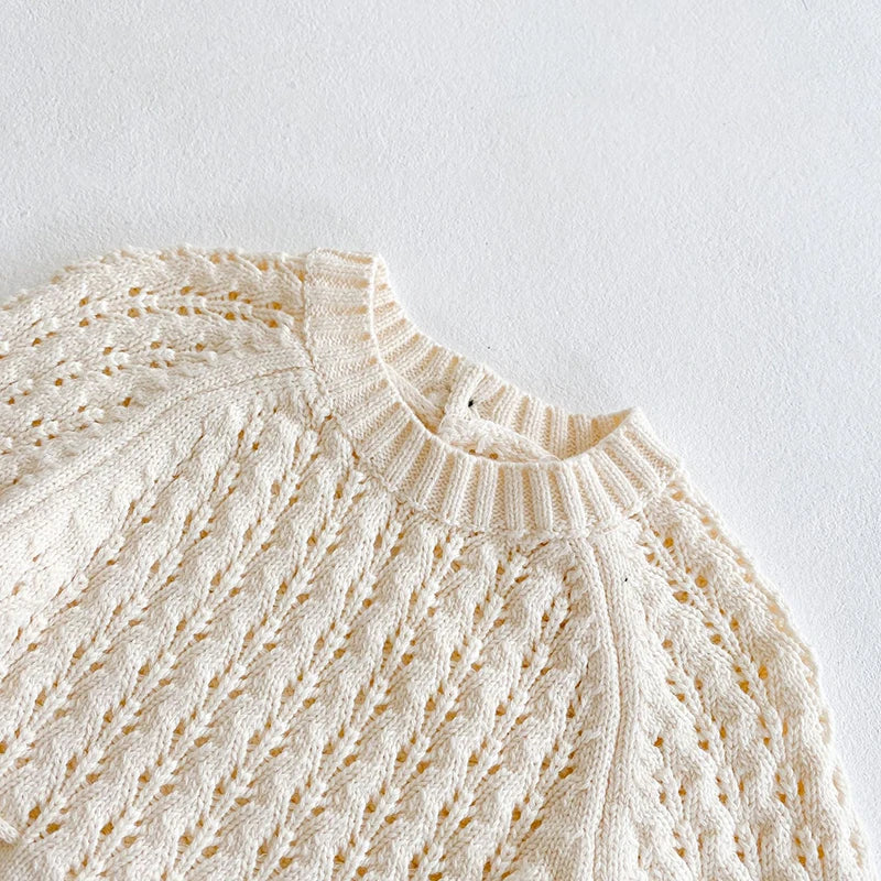 Long sleeve knit romper for baby girls, view 4