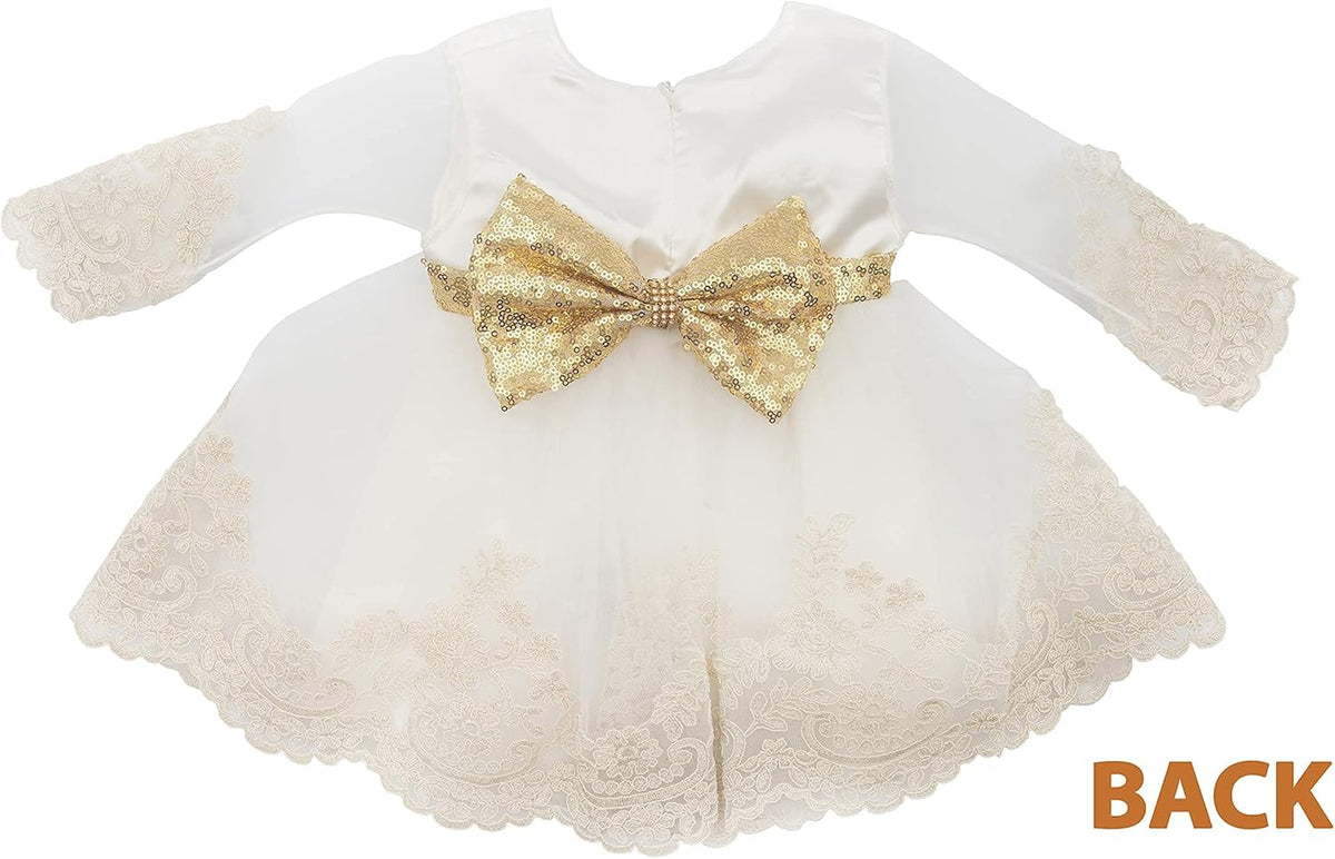 Newborn baby girl lace dress four-piece gift set, view 3