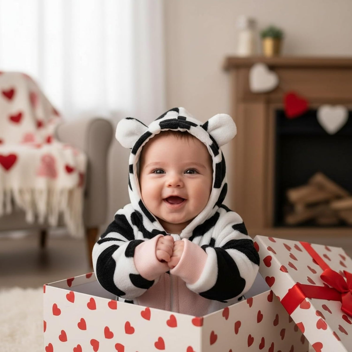 Hooded newborn baby girl snowsuit jumpsuit gift set, view 3