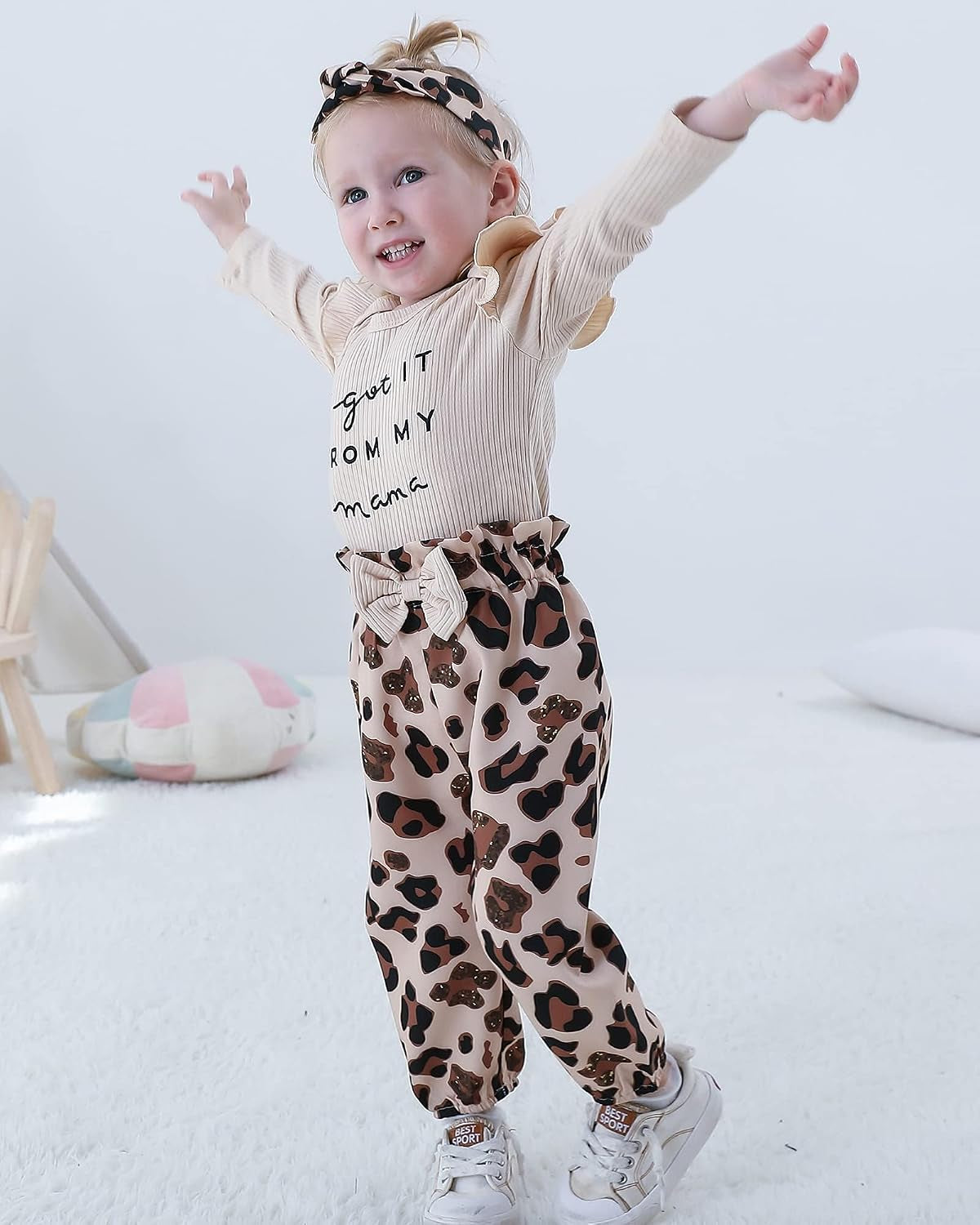 Baby girl floral fall and winter three-piece outfit set, view 3