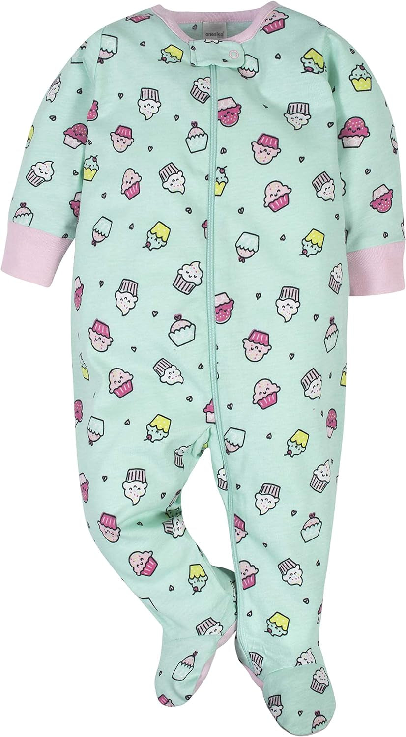 Baby girl sleep and play footies in assorted prints, four-pack, view 4