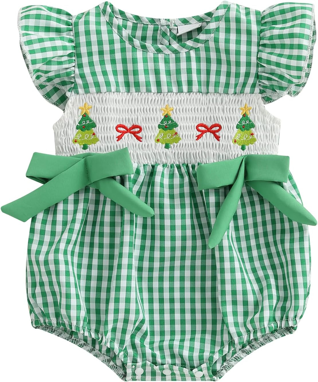 Smocked Santa gingham bubble romper